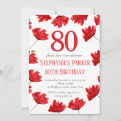 ポピー素朴80誕生日ワイルドフラワーレッドフローラ 招待状 (正面)