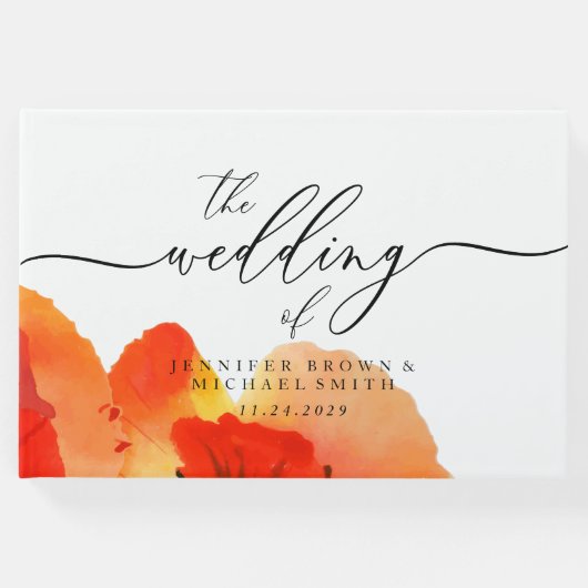 ポピー緑の水彩結婚式パーティー ゲストブック (正面)