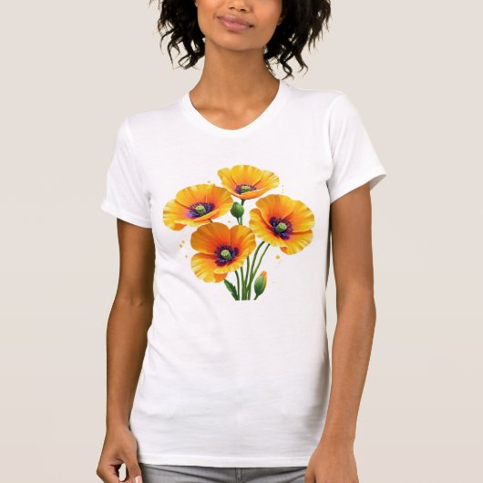 ポピー花の庭の野の花ポピーのお母さんと妹 Tシャツ (正面)