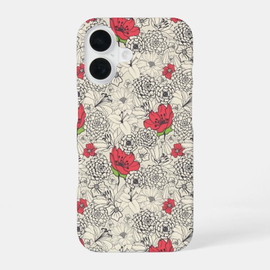 ポピー花の庭園パターン iPhone 16ケース (裏面)