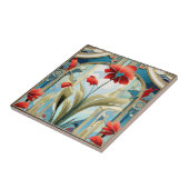 ポピー花アールデコデザインセラミックタイル タイル (側面)