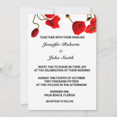 ポピー花フローラ赤クール白結婚トレンディー 招待状 (正面)