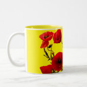 ポピー花レッドイエローフローラバレンタインデー ツートーンマグカップ (左)