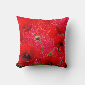 ポピー花レッドグリッターキラキラキラキラキラ2020 クッション