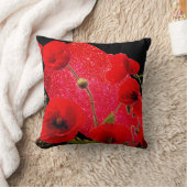 ポピー花レッドグリッタースパークルブラックカラフル クッション (ブランケット)