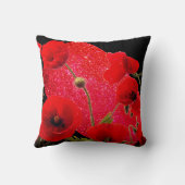 ポピー花レッドグリッタースパークルブラックカラフル クッション (裏面)