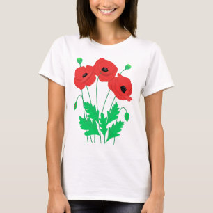 ポピー花可愛い花柄 Tシャツ