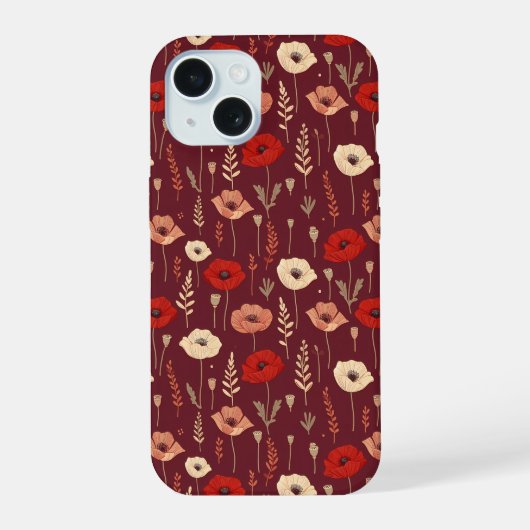 ポピー花柄 iPhone 15ケース (裏面)