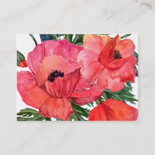ポピー花水色レッドフローラRSVP返信カード 名刺 (裏面)