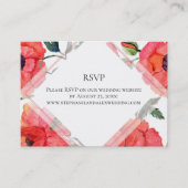 ポピー花水色レッドフローラRSVP返信カード 名刺 (正面)