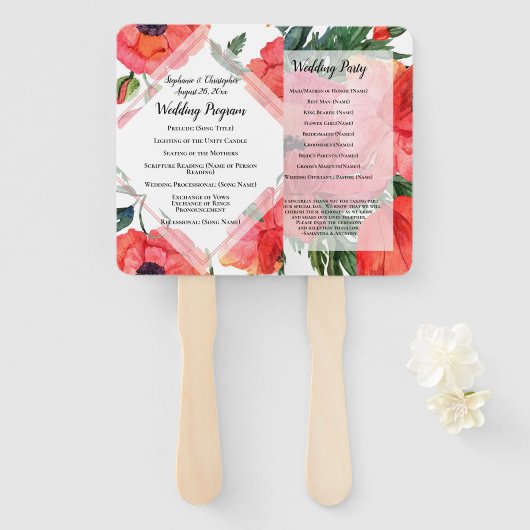 ポピー花水色レッドリハーサルディナーエキサイト ハンドファン (正面&裏面)