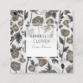 ポピー花Taupe青グレー水彩花 スクエア名刺 (正面)