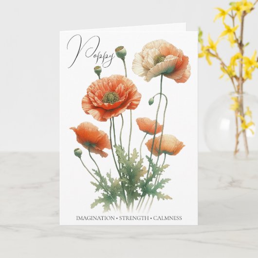 ポピー誕生フラワー威厳がある誕生日カード カード (黄色い花)