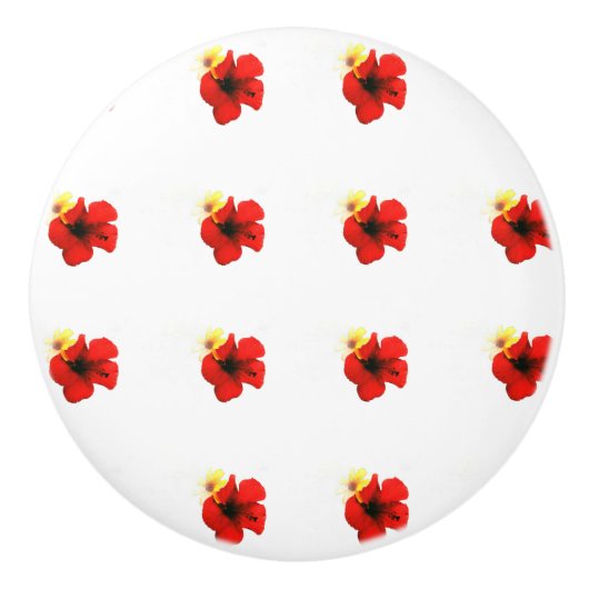 ポピー赤い花柄 セラミックノブ (正面)