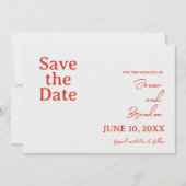 ポピー赤とオフ白モダン結婚の セーブザデート (正面)