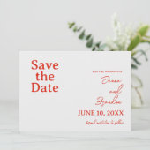 ポピー赤とオフ白モダン結婚の セーブザデート (スタンド正面)