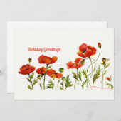 ポピー赤の行の水の色の白い背景 シーズンカード (正面/裏面)