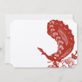 ポピー赤ヴィンテージモダン孔雀ウェディング招待 招待状 (正面)