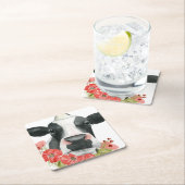 ポピー農場 – 花と牛 スクエアペーパーコースター (インサイチュ)