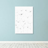 ポピー野の花の黒と白のミニマルフラワー キャンバスプリント (インサイチュ (ウッドフロア))