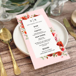 ポピー野花モノグラムピンク結婚ズ メニュー<br><div class="desc">ライトピンクの背景の上にワイルドフラワーポピーデザイン。</div>