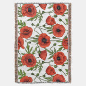 ポピー類、赤と緑が白 スローブランケット (正面縦)