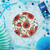 ポピー類、赤と緑が白 ペーパープレート (パーティー)