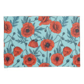 ポピー類、赤と青がプールブルー 枕カバー (正面右)