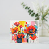 ポピー鮮やかインモダン抽象芸術スタイル シーズンポストカード (スタンド正面)