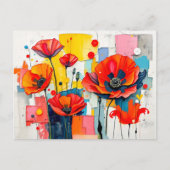 ポピー鮮やかインモダン抽象芸術スタイル シーズンポストカード (正面)