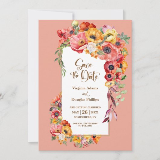 ポピー鮮やかズピーチ結婚式の日付を保存 セーブザデート (正面)