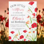 ポピー1st最初の誕生日ガールレッドフローラ 招待状