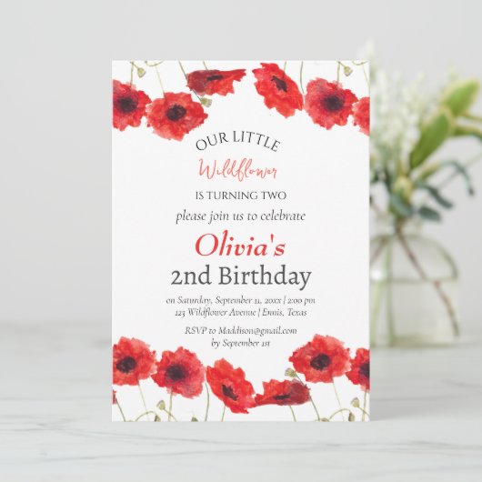 ポピー2nd第2誕生日ガールレッドフローラ 招待状 (スタンド正面)