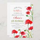 ポピー5th誕生日ガールレッドフローラ 招待状 (正面/裏面)