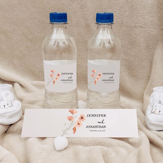 ポピー・オレンジフラワー結婚ズ ペットボトルラベル