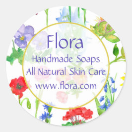 ポピー・ゼラニウムパンジー水彩の花 ラウンドシール