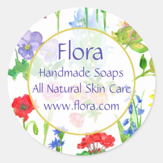 ポピー・ゼラニウムパンジー水彩の花 ラウンドシール (正面)