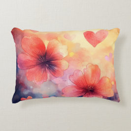 ポピー&ハート – ロマンチックな水彩ピロー アクセントクッション