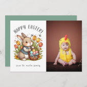 ポピー、バニー、イースターフォトホリデーカード 招待状 (正面/裏面)