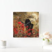 ポピー・フィールド・アート絵画の壁時計の女性 スクエア壁時計 (ホーム)