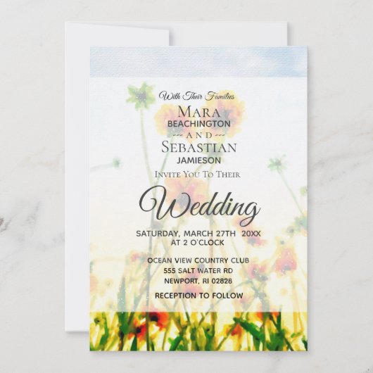 *~* ポピー フォト - RSVP - QR フローラル ウェディング 招待状 (正面)