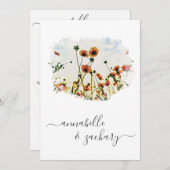 **ポピー フラワール RSVP - QRコード AR9 ウェディング** 招待状 (正面/裏面)