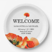 ポピー フラワー レッド ホワイト ウェディング ペーパープレート (正面)