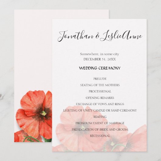 ポピー フラワー 結婚式 プログラム L2 (正面/裏面)