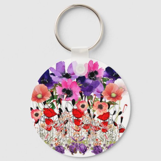 ポピー、フローラサマーボタンキーチェーン キーホルダー (正面)