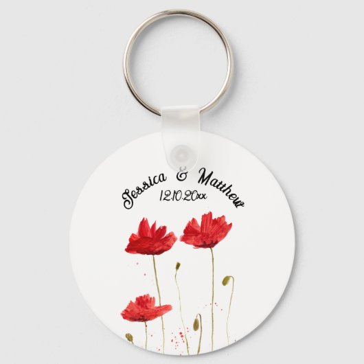 ポピー ポップ 赤 花 水彩 結婚式 キーホルダー (正面)