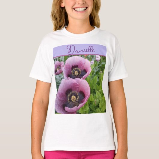 ポピー 紫色の花 フラワー ガールズ 名前 誕生日 Tシャツ (正面)