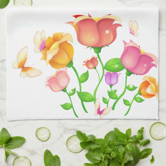 ポピー&蝶アメリカのMoJoキッチンタオル キッチンタオル (折り畳み)