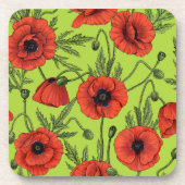 ポピー、赤、緑のライムグリーン コースター (正面)