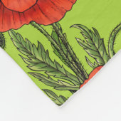 ポピー、赤、緑のライムグリーン フリースブランケット (角)
